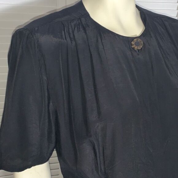 Vintage Bentley Black Chiffon Button Down Blouse Large - Picture 3 of 16